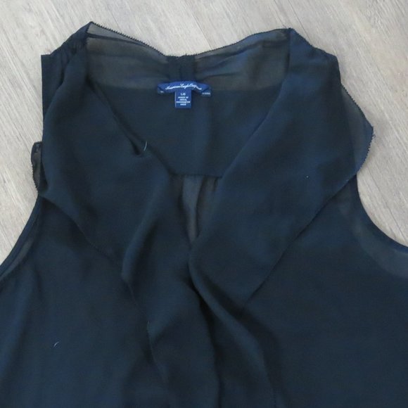 American Eagle Tank Top Sleeveless Sheer Chiffon Black Top - Picture 3 of 6